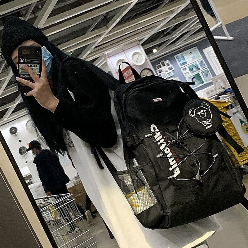 Korean ins street Hong Kong style backpack female Japanese style Harajuku ulzzang workwear backpack male high school student school bag