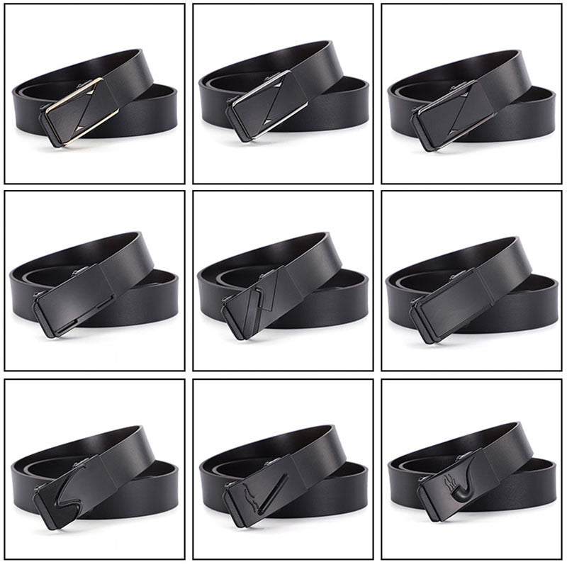 Factory direct sales toothless automatic buckle belt men's leather laser LOGO business leisure belt men's wholesale distribution