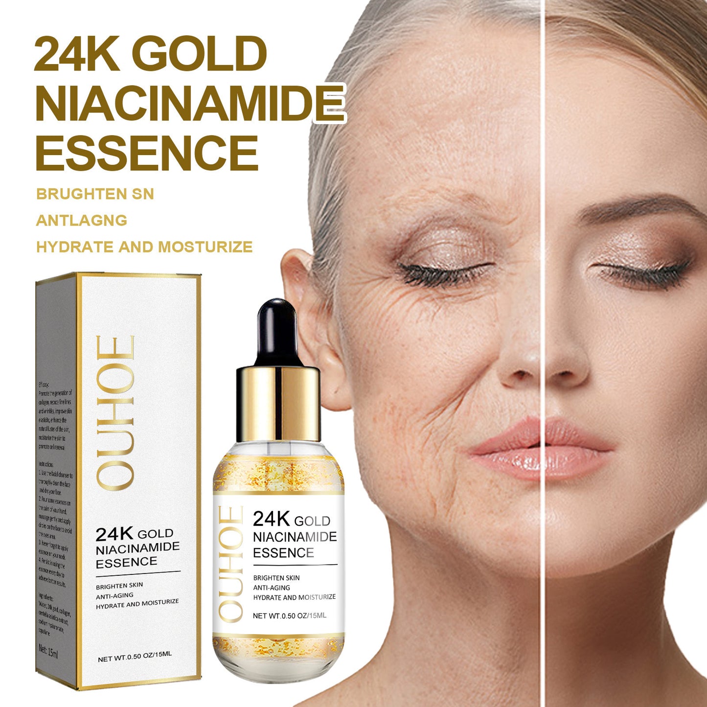 OUHOE 24K gold facial essence fades fine lines and nasolabial folds, moisturizes, tightens and anti-wrinkle essence