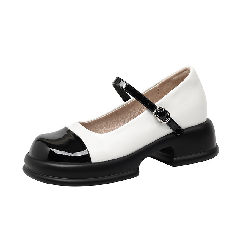 Thick-soled Mary Jane single shoes women 2023 summer new thick-heeled women's shoes color matching French retro small leather shoes women
