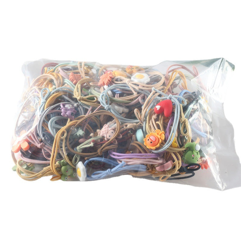 Mixed style 100pcs/bag wholesale Korean cartoon hair rope high elastic hair ring head rope tie hair rubber band hair accessories