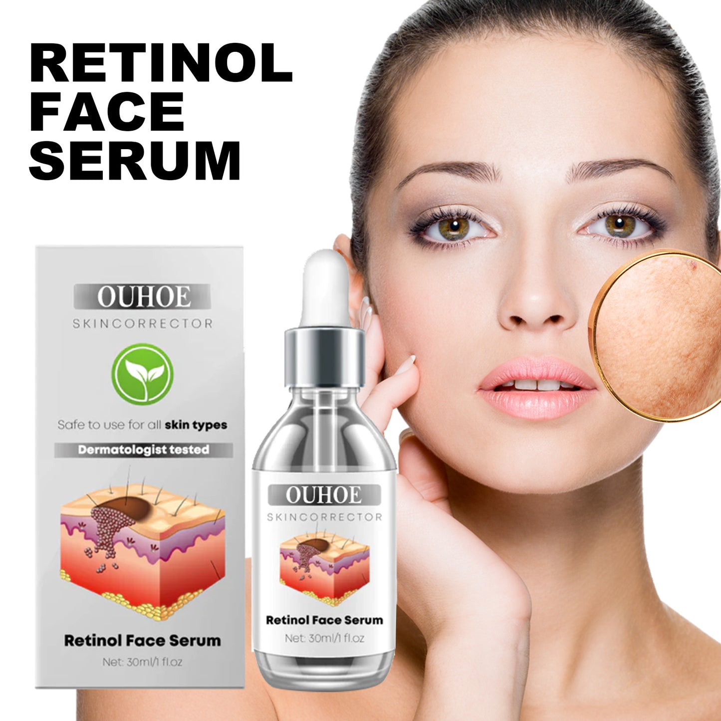 OUHOE Retinol Facial Essence Hydrating, Firming, Fading Facial Dark Spots, Moisturizing, Smoothing and Anti-Wrinkle Essence