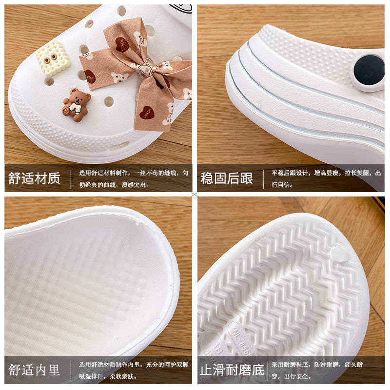休闲洞洞鞋女夏季可爱卡通diy外穿时尚包头两穿厚底踩屎感凉拖鞋