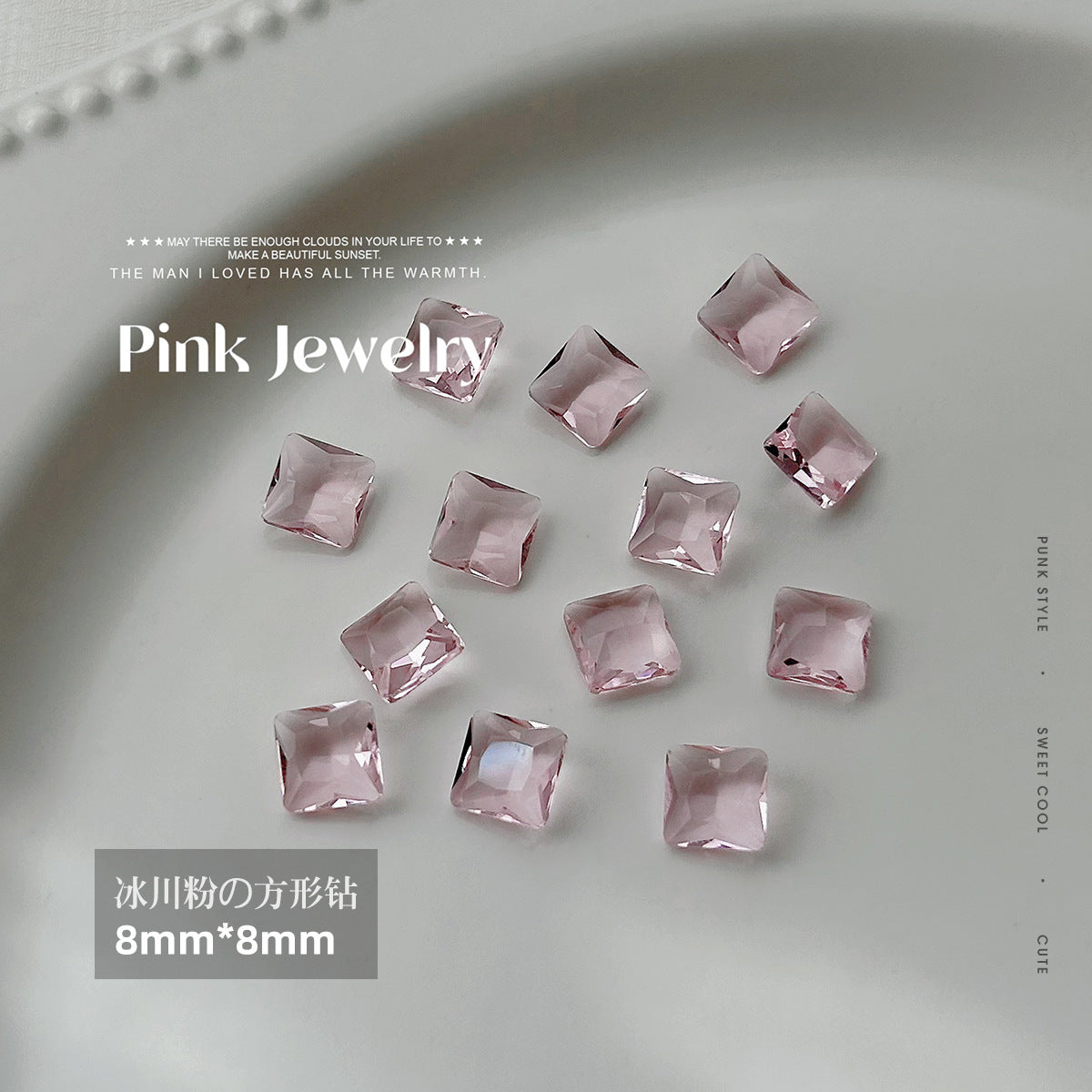 Nail art jewelry diamond wholesale see-through glacier pink pointed bottom diamond sparkling octagonal rock candy love ax nail accessories
