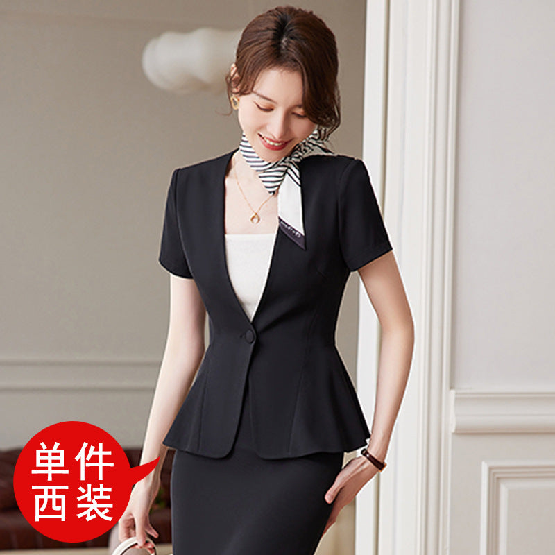 短袖职业西装套装女夏季薄款前台西服气质美容院工作服女空姐制服