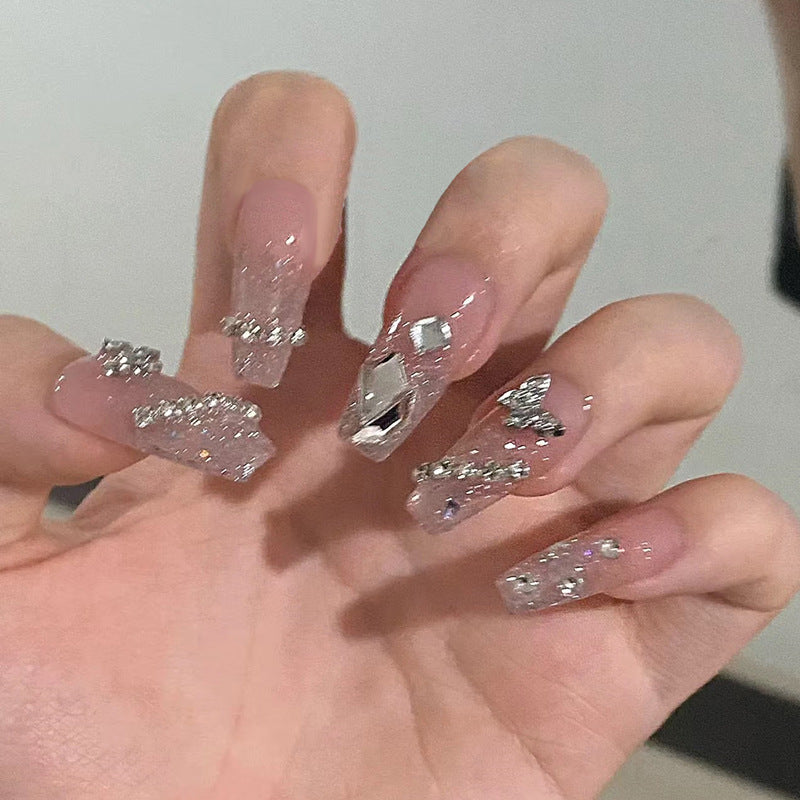 Handmade Nail Patch Wholesale Broken Diamond Love Warm Elf Nail Art Patch Finished Hot Girl Nail Patch Jelly Glue