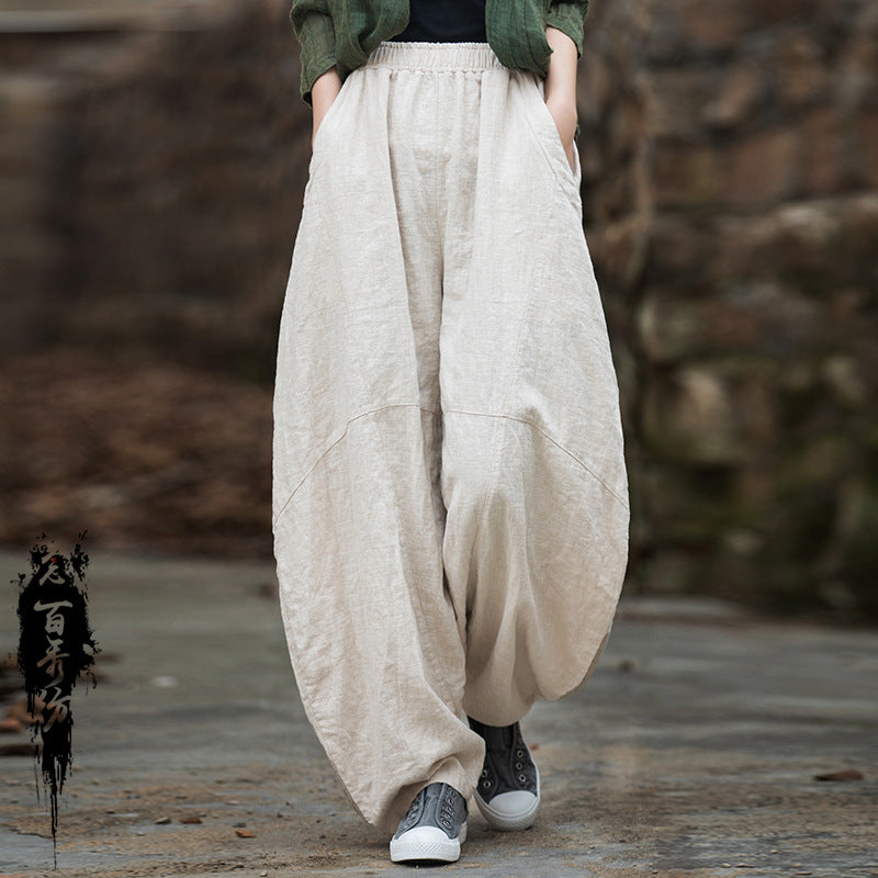 Stir-fried ramie sand to make old hanging loose bloomers 23 summer cotton and linen women's new product meditation meditation Tai Chi pants trousers