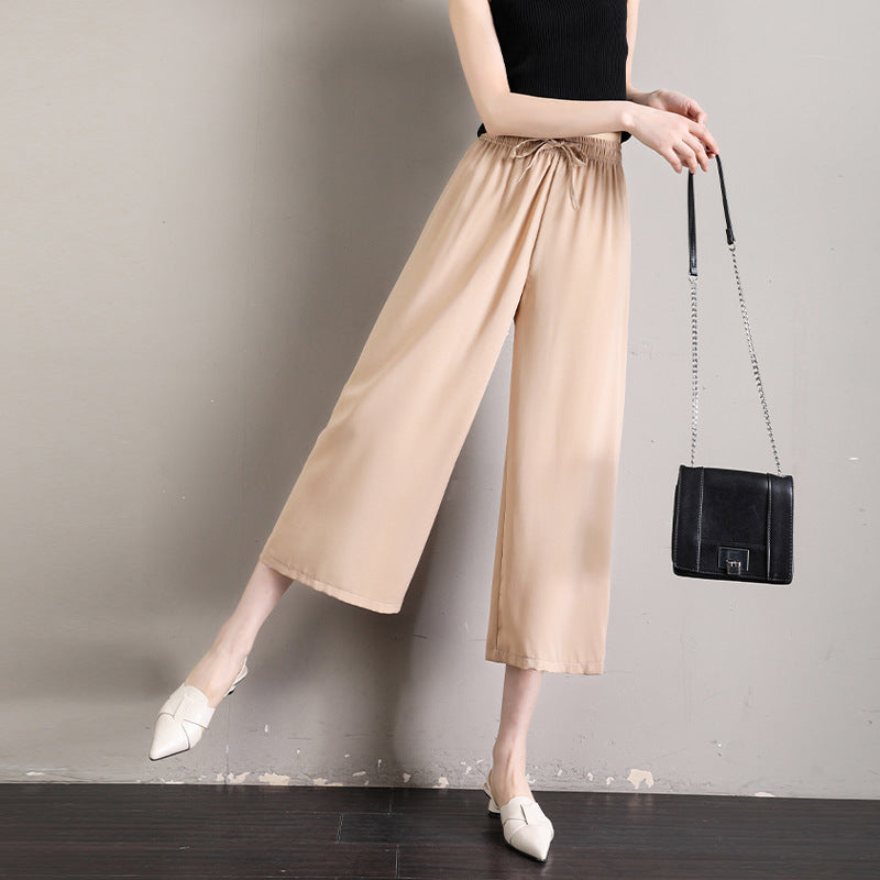2022 summer new slimming high waist straight tube drape wide-leg pants women's fashion casual chiffon pants capri pants thin