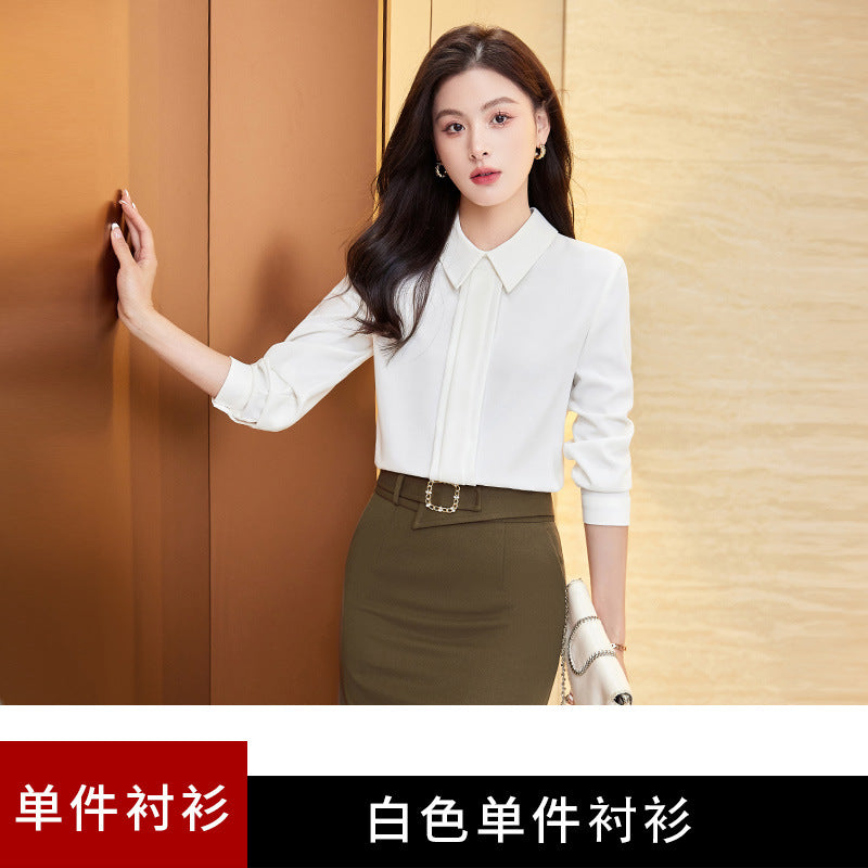 职业装白色衬衫面试套装女2023新款春秋季设计感雪纺上衣长袖衬衣