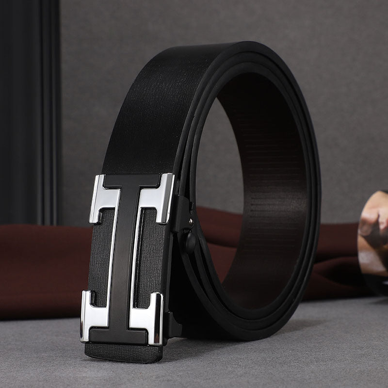 Factory direct sales toothless automatic buckle belt men's leather laser LOGO business leisure belt men's wholesale distribution