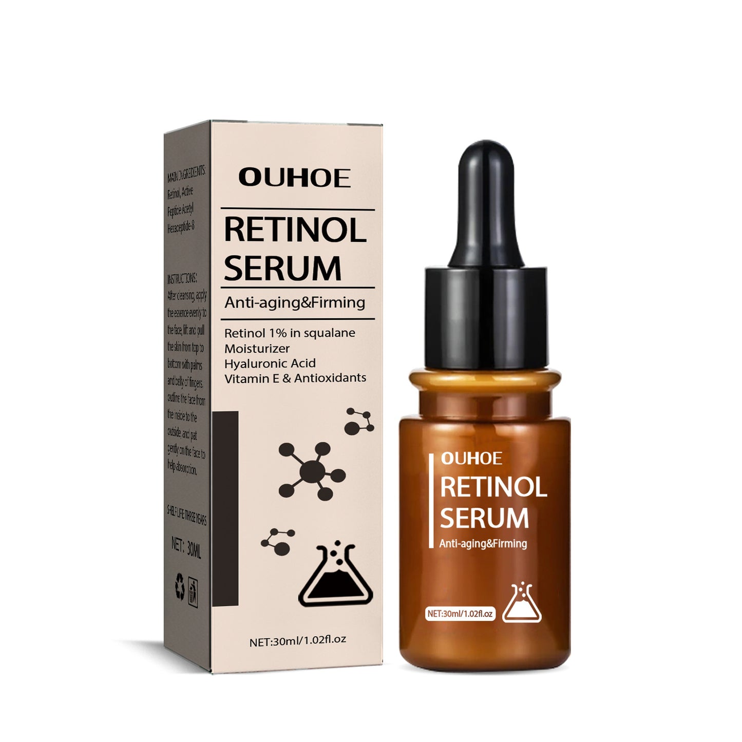 OUHOE Retinol Skin Beauty Essence, hydrating, rejuvenating, diluting dry and fine lines around the eyes, anti-dull, anti-wrinkle essence