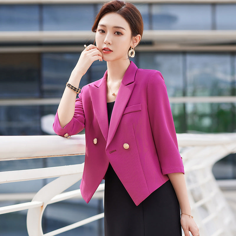 小西装女2023新款春装韩版七分袖修身薄款休闲短外套气质西服上衣