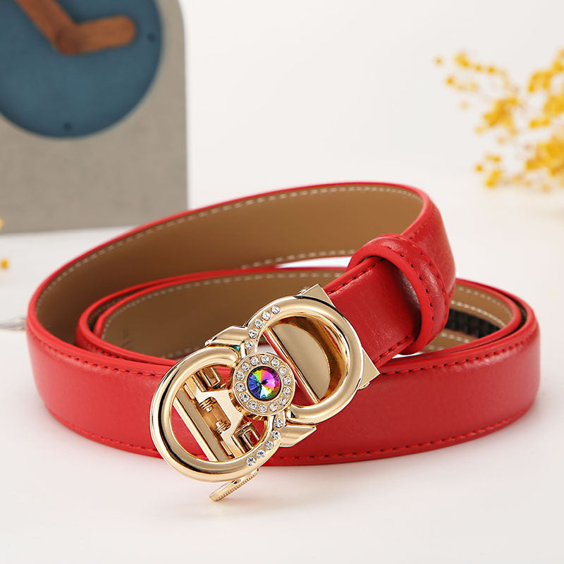 Women's leather belt automatic buckle time to run Korean version sweet all-match belt female 2.4cm wide spot wholesale