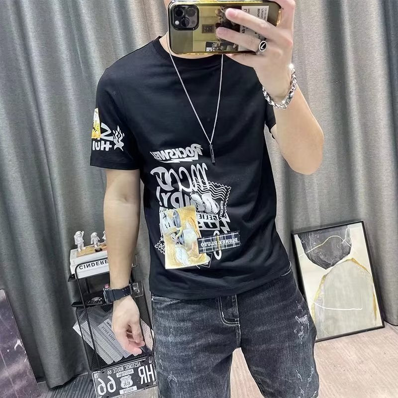 夏季短袖t恤男士夏季韩版潮流宽松男T恤潮牌港风印花半袖体恤男装