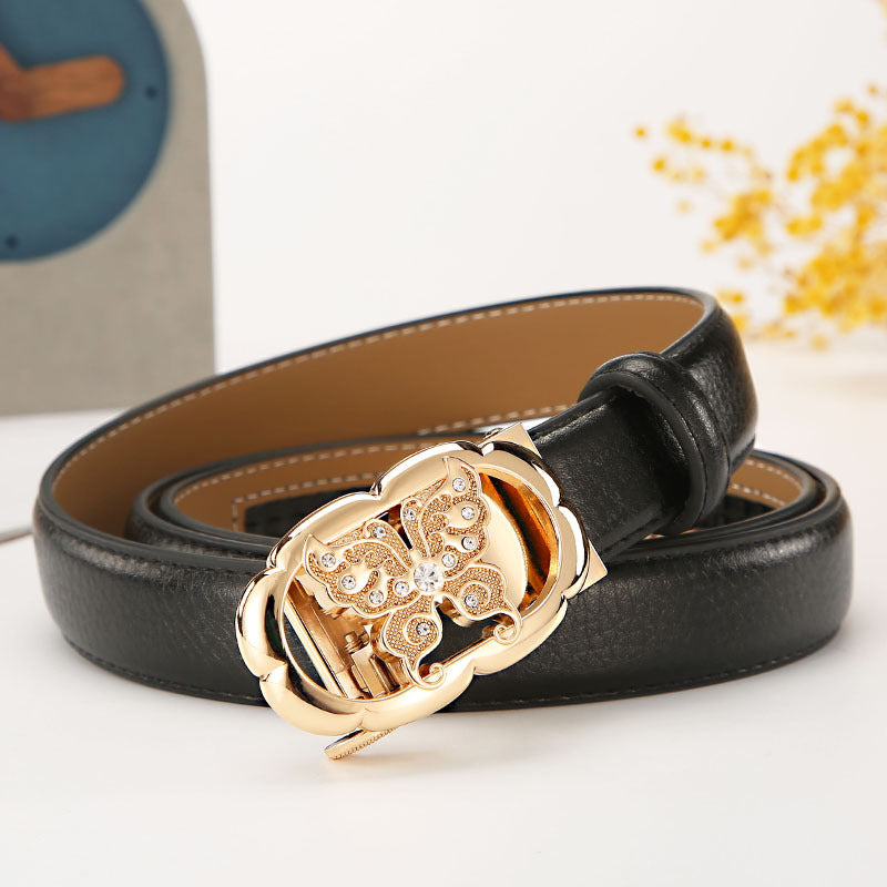 Women's leather belt automatic buckle time to run Korean version sweet all-match belt female 2.4cm wide spot wholesale