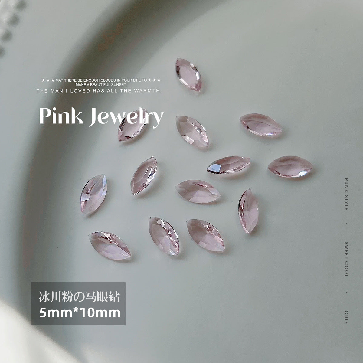 Nail art jewelry diamond wholesale see-through glacier pink pointed bottom diamond sparkling octagonal rock candy love ax nail accessories