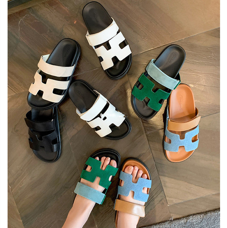 Axige with the same style of H family second uncle shoes slippers thick bottom 2023 new summer outerwear women's shoes one word slippers sandals