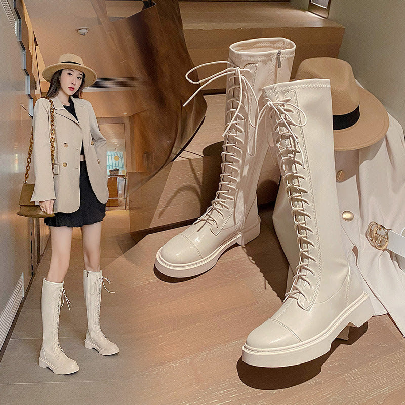 Mid-tube boots fashion but knee thin boots 2023 new autumn and winter inner heightened knight small boots women