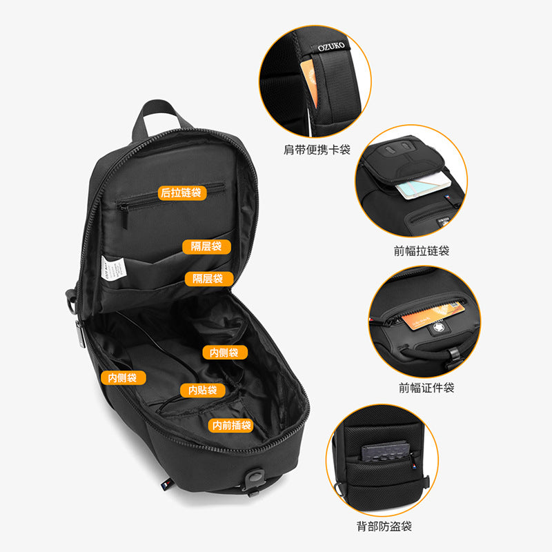 Ozuko new men's chest bag student shoulder bag waterproof Oxford cloth trendy brand large capacity men's crossbody bag