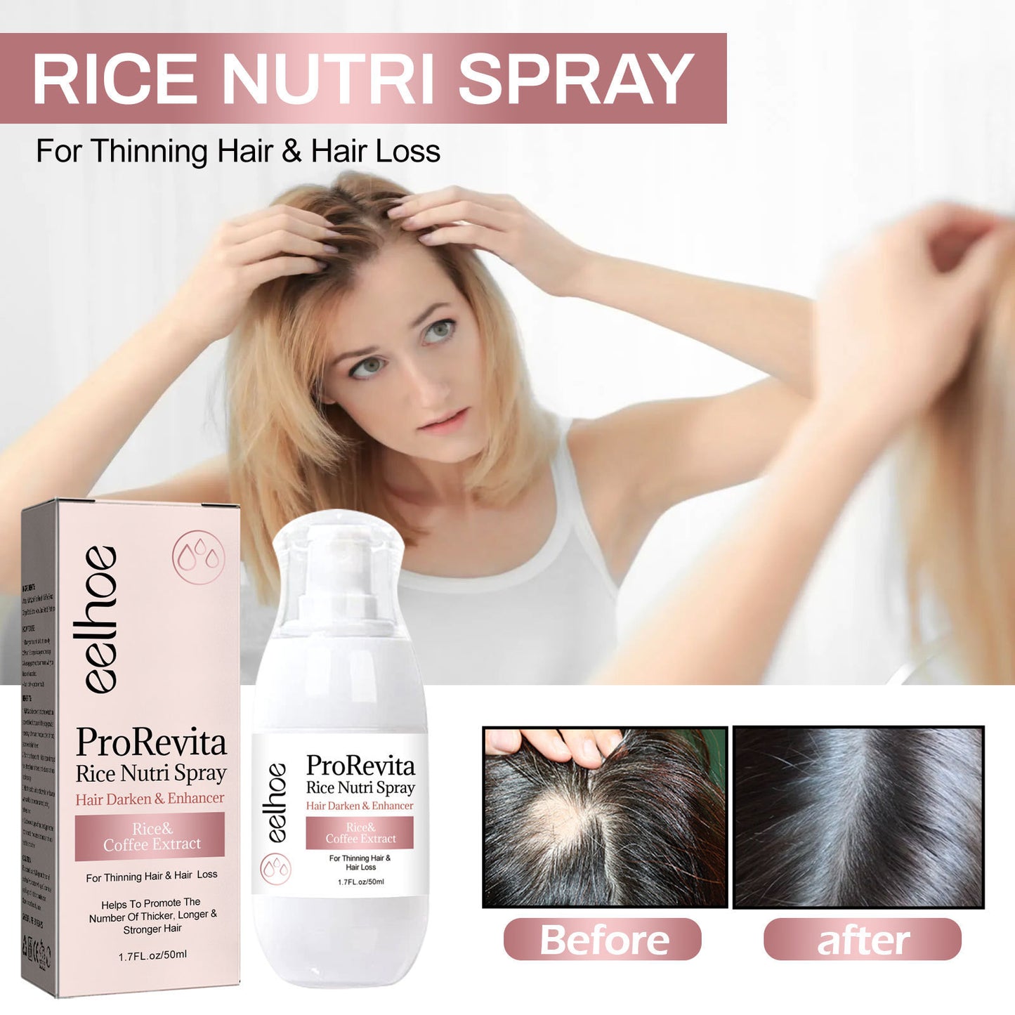 EELHOE Rice Thick Hair Spray Strengthens Hair, Repairs Hair Follicles and Roots, Prevents Hair Loss, Firms Hair, Thick Hair Spray
