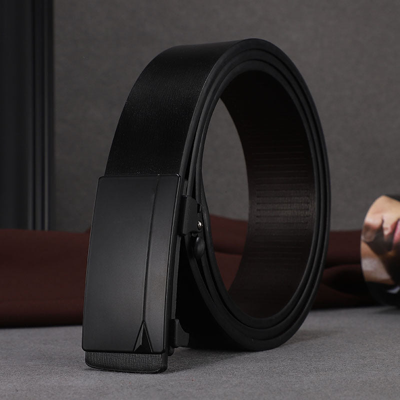 Factory direct sales toothless automatic buckle belt men's leather laser LOGO business leisure belt men's wholesale distribution
