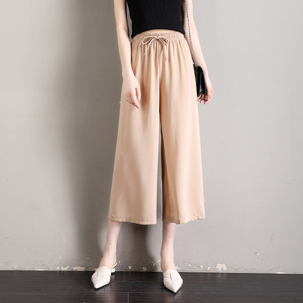 2022 summer new slimming high waist straight tube drape wide-leg pants women's fashion casual chiffon pants capri pants thin