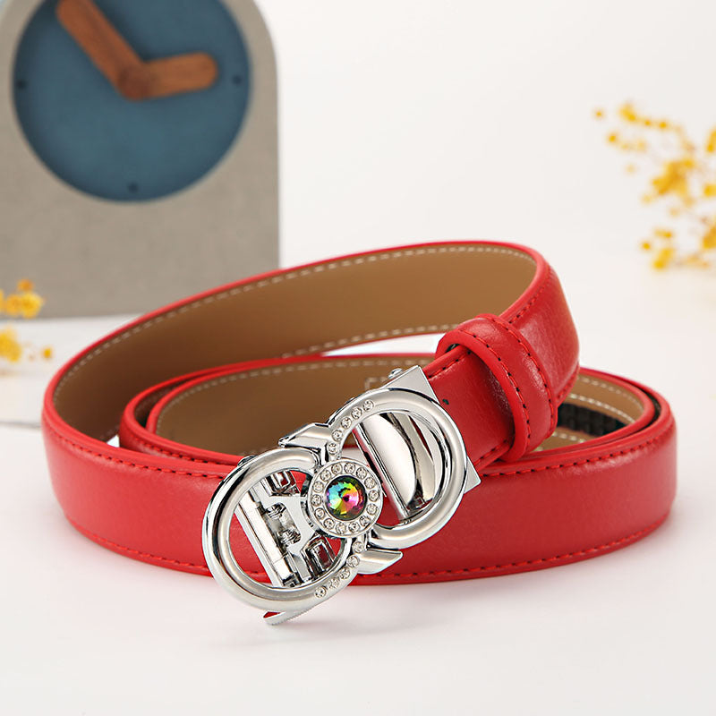 Women's leather belt automatic buckle time to run Korean version sweet all-match belt female 2.4cm wide spot wholesale