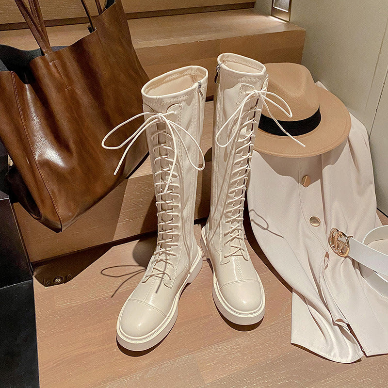 Mid-tube boots fashion but knee thin boots 2023 new autumn and winter inner heightened knight small boots women