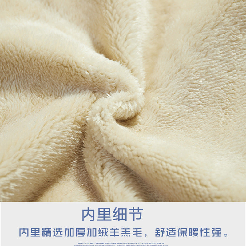 E2509新款冬季宽松圆领卫衣男简约冬季羊羔绒保暖套头卫衣男加绒