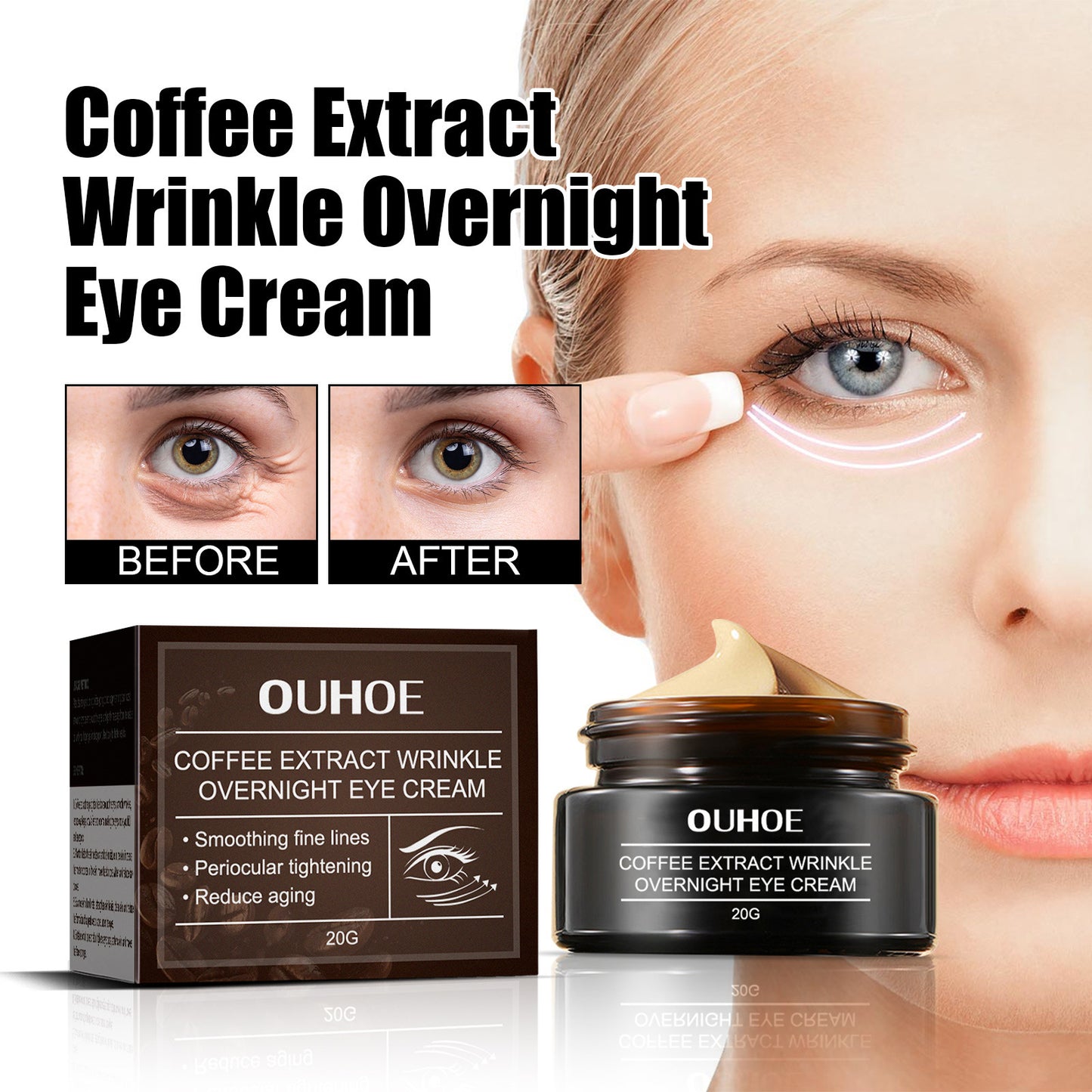OUHOE anti-wrinkle eye cream, hydrating, moisturizing, smoothing and firming skin, smoothing fine lines around the eyes, massage and repairing eye cream