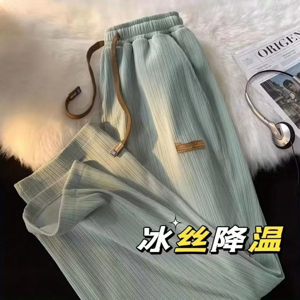 冰丝休闲直筒裤男士潮牌夏季薄款垂感宽松阔腿裤夏天运动长裤子男