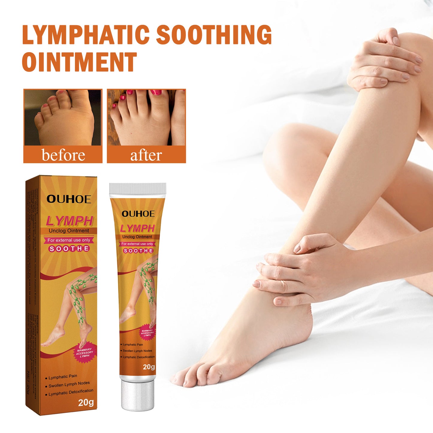 OUHOE Lymph Repair Ointment Repair Lymphatic Massage Care Soothing Muscle Soreness Leg Swelling Care Cream
