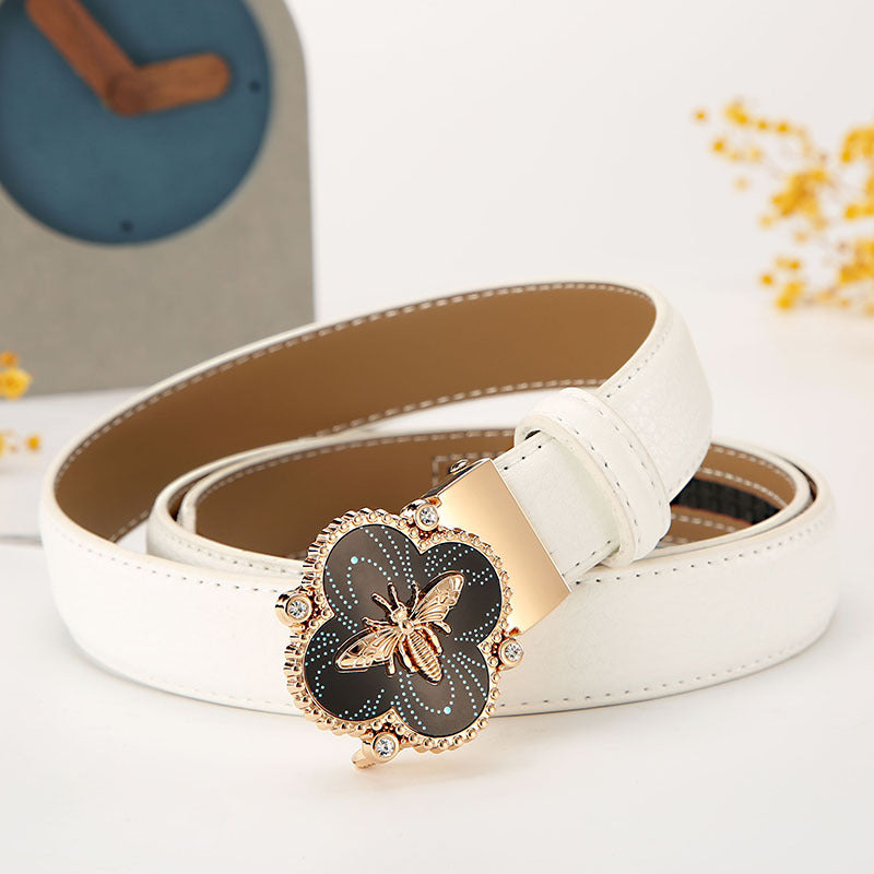 Women's leather belt automatic buckle time to run Korean version sweet all-match belt female 2.4cm wide spot wholesale