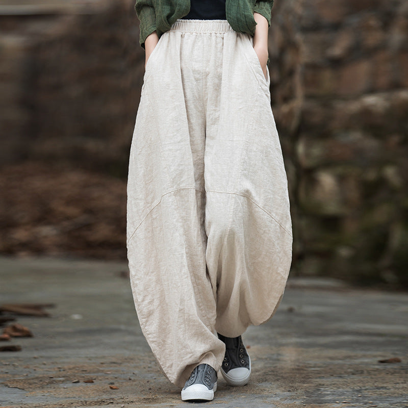 Stir-fried ramie sand to make old hanging loose bloomers 23 summer cotton and linen women's new product meditation meditation Tai Chi pants trousers