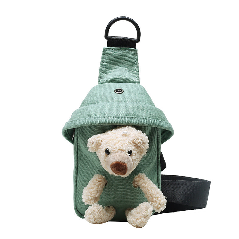 Girls Bags 2020 New Bear Bag Canvas Chest Bag Internet Celebrity Cute Student Crossbody Bag Personalized Waist Bag Trendy