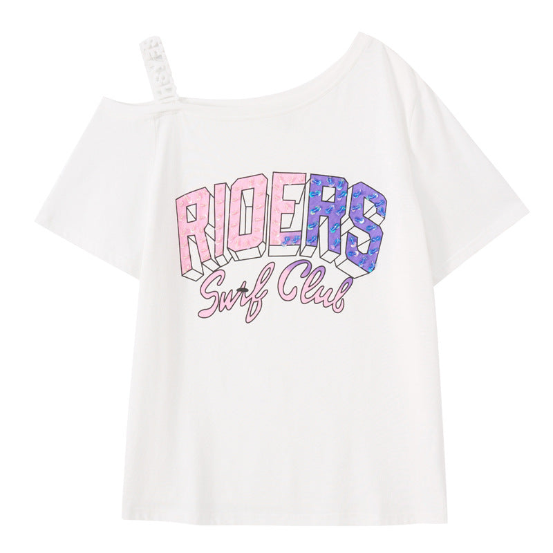 2023 summer plus-size women's clothing 200 catties fat mm strapless short-sleeved t-shirt women's fashion loose slimming top 18030