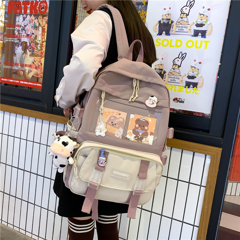 Ins style large capacity high school student schoolbag female Korean version Harajuku ulzzang cartoon backpack junior high school student backpack