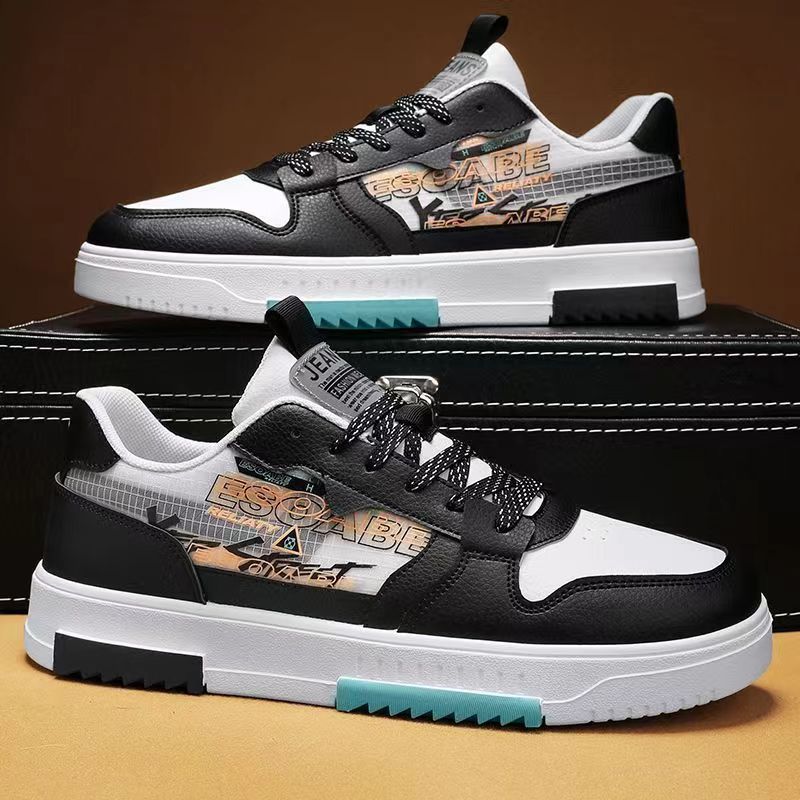 Men's shoes 2023 spring youth Hong Kong style leather panel shoes non-slip casual sports shoes trend foreign style small white shoes men