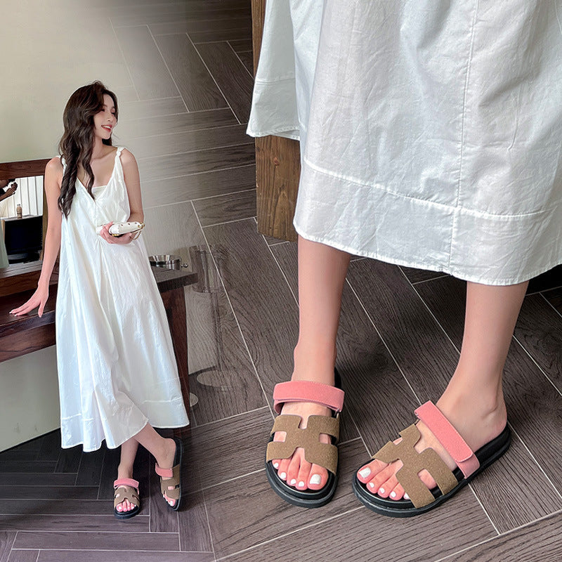 Axige with the same style of H family second uncle shoes slippers thick bottom 2023 new summer outerwear women's shoes one word slippers sandals