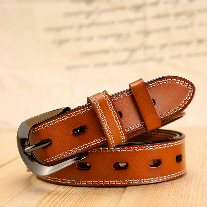 Women's leather belt retro pin buckle cowhide spot wholesale fashion all-match belt women's Korean version of women's belt
