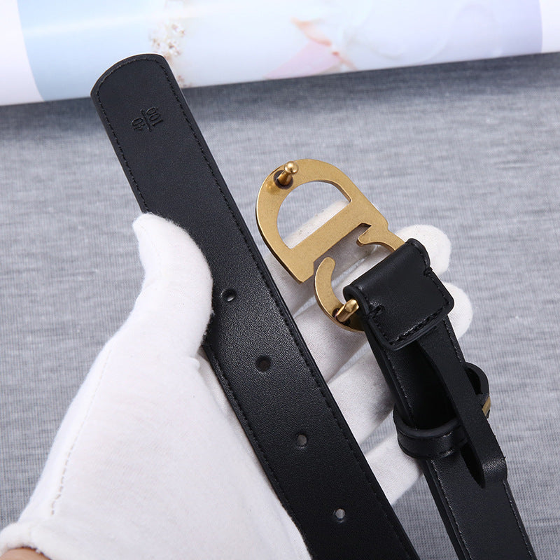 Internet celebrity with the same letter CD ladies belt leather casual all-match belt women's skirt decoration thin student belt