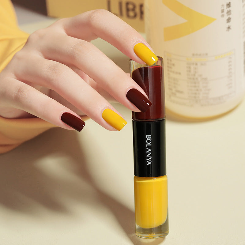 Oil-based two-color nail polish, no-bake, long-lasting, non-peelable, quick-drying, transparent whitening nail polish wholesale set, armor polish