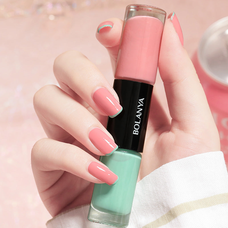 Oil-based two-color nail polish, no-bake, long-lasting, non-peelable, quick-drying, transparent whitening nail polish wholesale set, armor polish