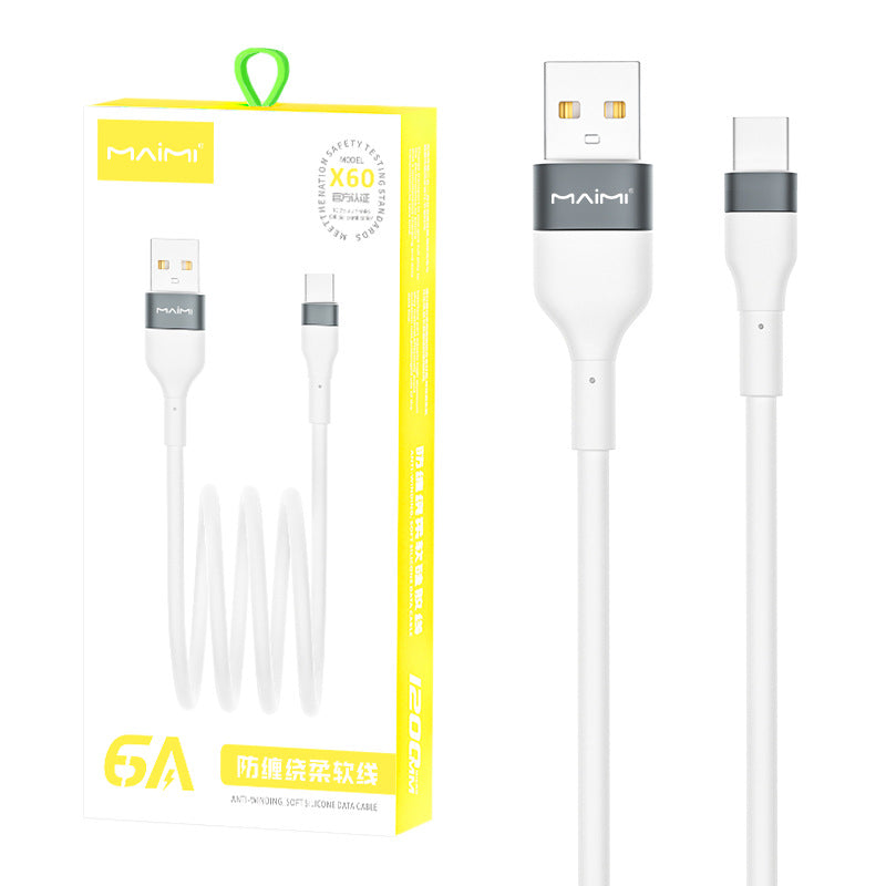 麦靡X60防缠绕硅胶柔软数据线1.2米适用iOS安卓Type-C快充线工厂