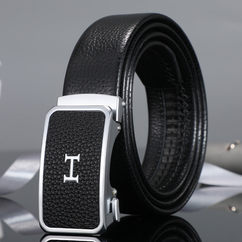 Men's belt automatic buckle skin alloy buckle head lychee pattern business casual belt men wholesale one drop shipping