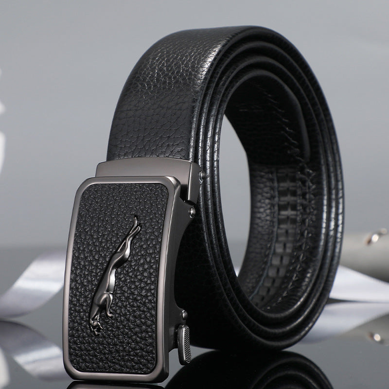 Men's belt automatic buckle skin alloy buckle head lychee pattern business casual belt men wholesale one drop shipping