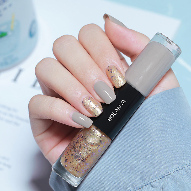 Oil-based two-color nail polish, no-bake, long-lasting, non-peelable, quick-drying, transparent whitening nail polish wholesale set, armor polish