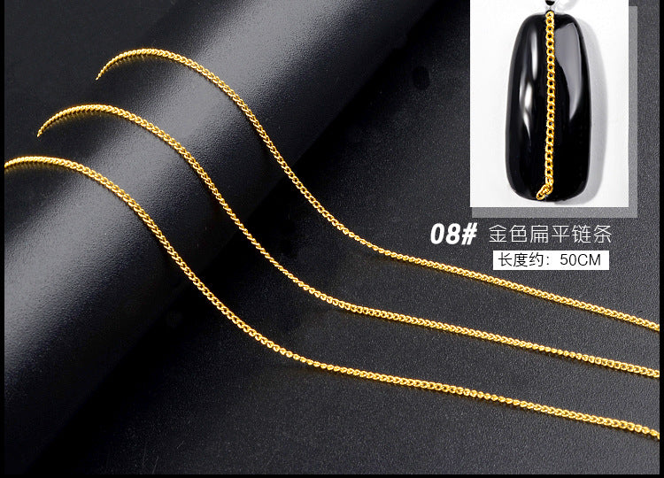 Cross-border Japanese nail art chain ultra-fine zipper nail jewelry nail art decorative chain nail metal chain