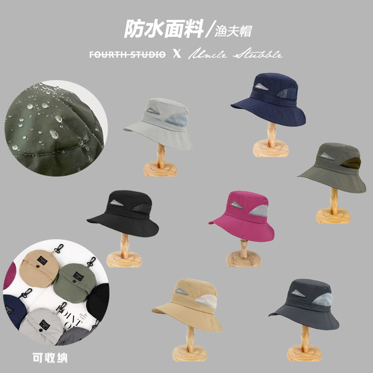 Quick-drying waterproof fisherman's hat can store bag basin hat summer thin section outdoor mountaineering hat men's sunshade hat women