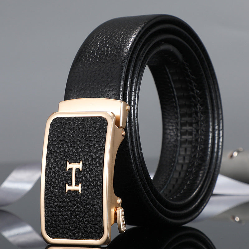 Men's belt automatic buckle skin alloy buckle head lychee pattern business casual belt men wholesale one drop shipping
